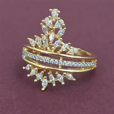 American Diamond Adjustable Ring with Rhodium Plating 2 Tone Plating Mehndi Plating