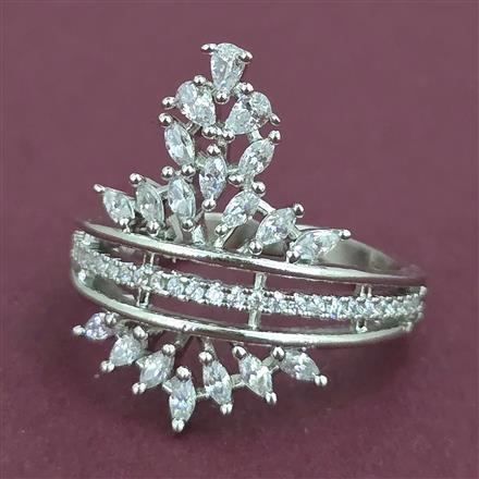 American Diamond Adjustable Ring with Rhodium Plating 2 Tone Plating Mehndi Plating