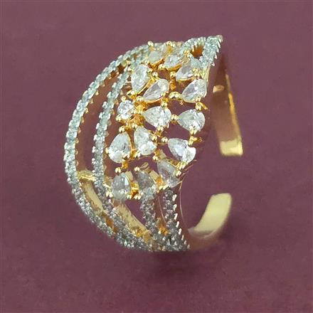 American Diamond Adjustable Ring with Rhodium Plating 2 Tone Plating Mehndi Plating