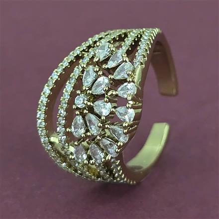 American Diamond Adjustable Ring with Rhodium Plating 2 Tone Plating Mehndi Plating