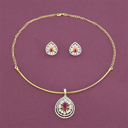 American Diamond Classic Pendant Set with 2 Tone Plating