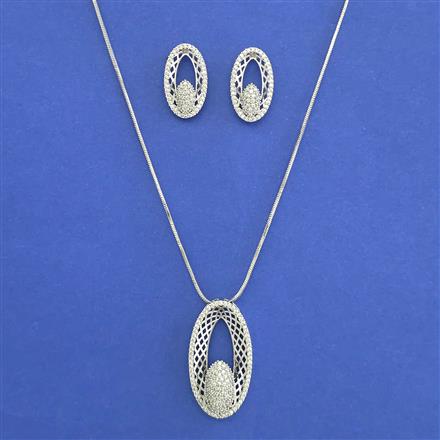American Diamond Classic Pendant Set with Rhodium Plating 2 Tone Plating