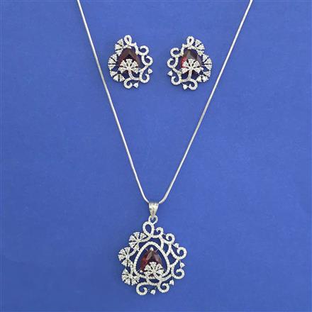 American Diamond Classic Pendant Set with Rhodium Plating