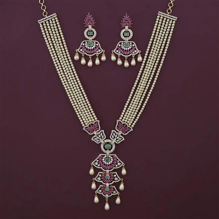 American Diamond Pearl Necklace with Carat Plating