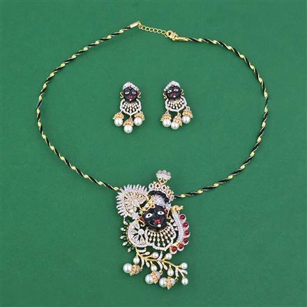 American Diamond Temple Pendant Set with 2 Tone Plating