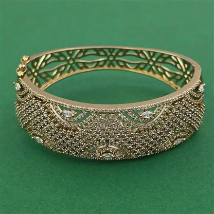 American Diamond Broad Kada with Rhodium Plating Mehndi Plating