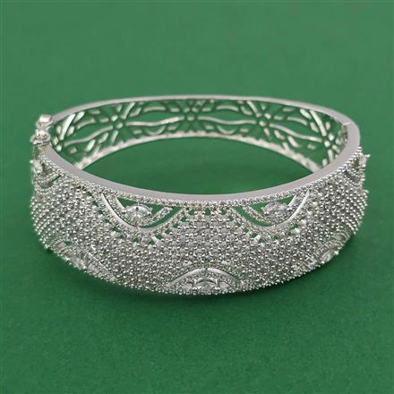 American Diamond Broad Kada with Rhodium Plating Mehndi Plating