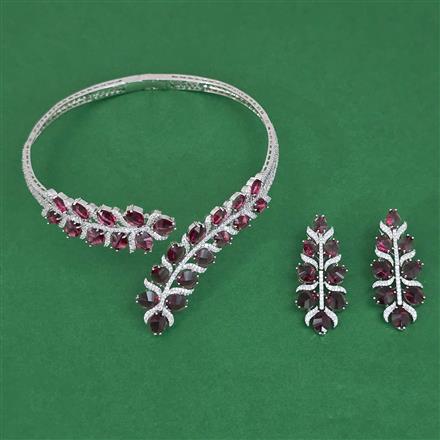 American Diamond Hasli Necklace with Rhodium Plating