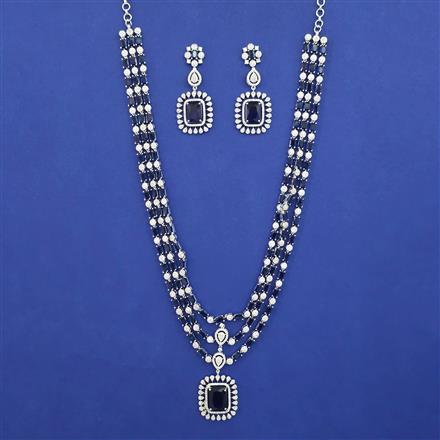 American Diamond Layered Necklace with Rhodium Plating