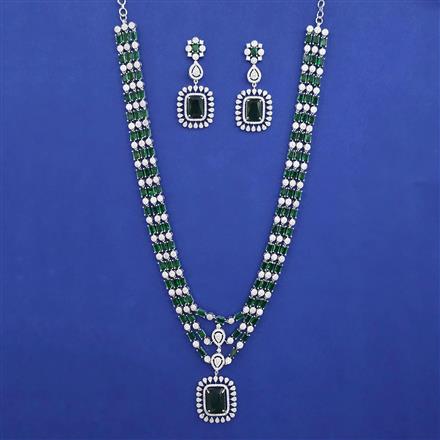 American Diamond Layered Necklace with Rhodium Plating