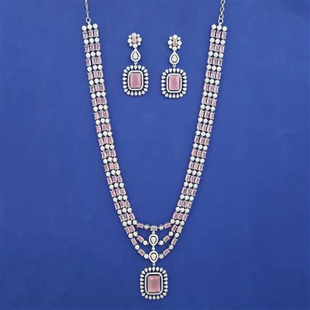 American Diamond Layered Necklace with Rhodium Plating