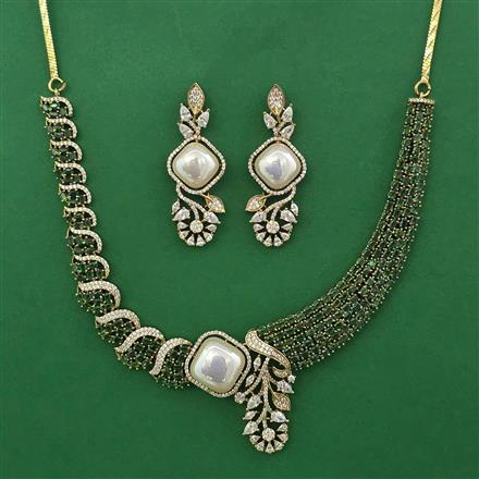 American Diamond Pearl Necklace with Mehndi Plating