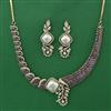 American Diamond Pearl Necklace with Mehndi Plating