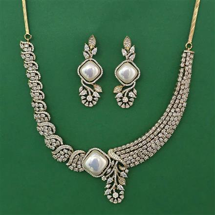 American Diamond Pearl Necklace with Mehndi Plating