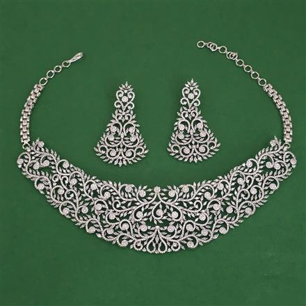 American Diamond Classic Necklace with Rhodium Plating 2 Tone Plating