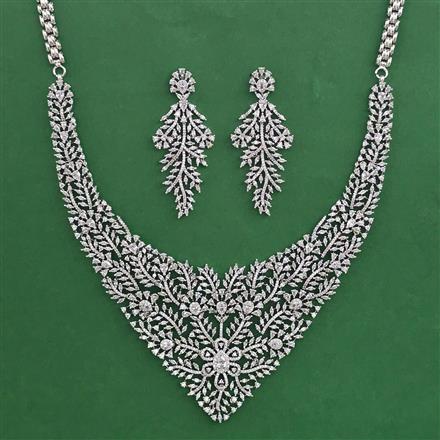 American Diamond Classic Necklace with Rhodium Plating 2 Tone Plating