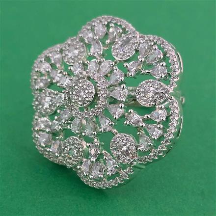 American Diamond Adjustable Ring with Rhodium Plating 2 Tone Plating Carat Plating