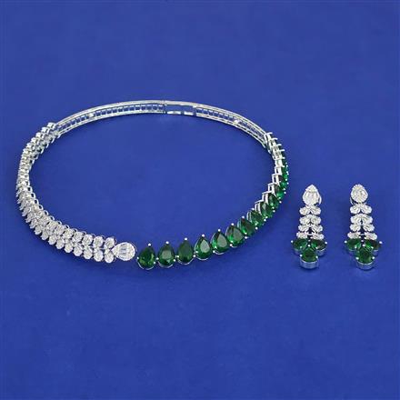 American Diamond Hasli Necklace with Rhodium Plating