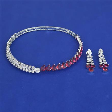 American Diamond Hasli Necklace with Rhodium Plating