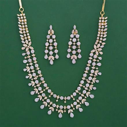 American Diamond Classic Necklace with Rhodium Plating 2 Tone Plating
