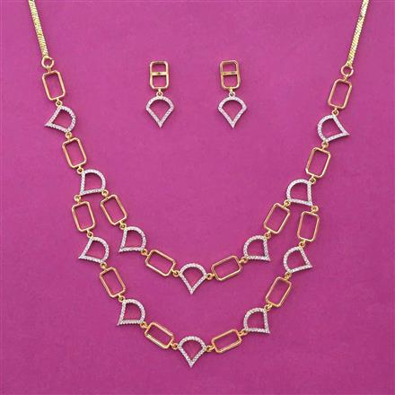 American Diamond Delicate Necklace with Rhodium Plating 2 Tone Plating