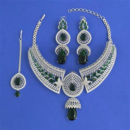 American Diamond Choker Necklace with Rhodium Plating