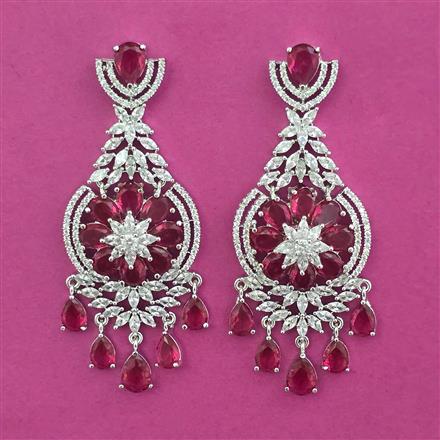 American Diamond Long Earring with Rhodium Plating