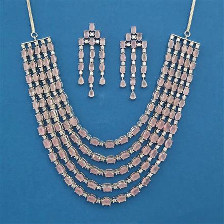 American Diamond Layered Necklace with Rhodium Plating