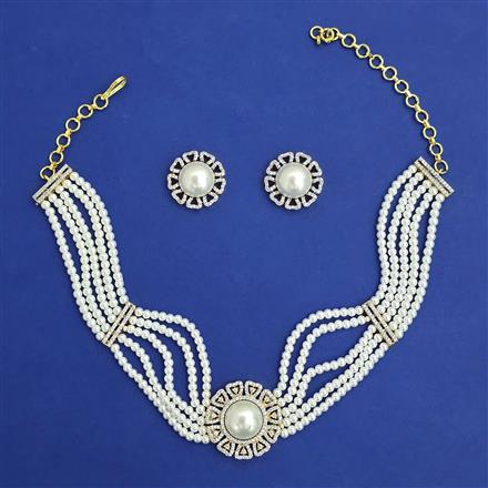 American Diamond Choker Necklace with Rhodium Plating 2 Tone Plating Mehndi Plating