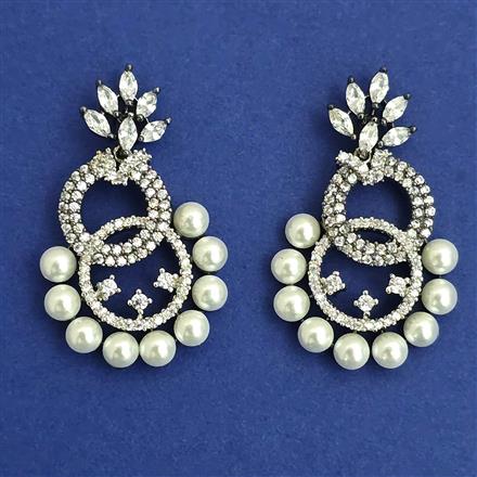 American Diamond Pearl Earring with Black Plating