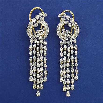 American Diamond Long Earring with Rhodium Plating 2 Tone Plating