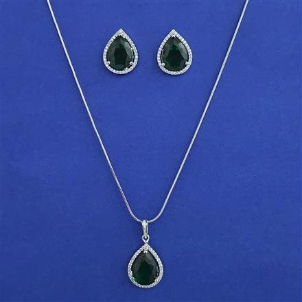 American Diamond Classic Pendant Set with Rhodium Plating