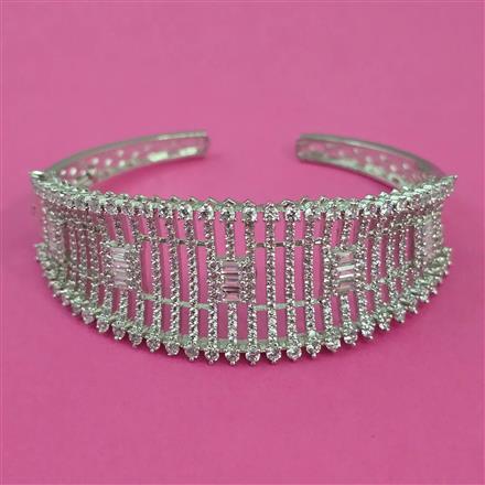 American Diamond Broad Kada with Rhodium Plating 2 Tone Plating Mehndi Plating