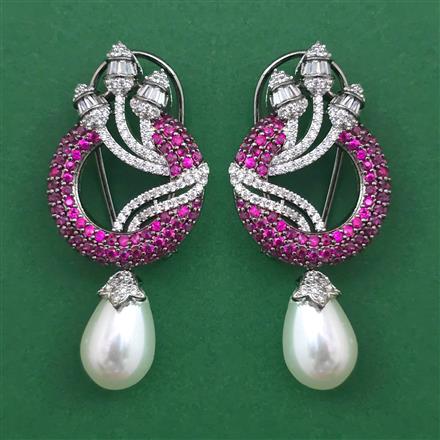 American Diamond Pearl Earring with Black Plating