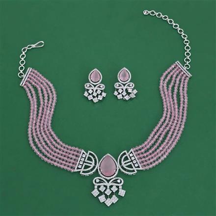 American Diamond Choker Necklace with Rhodium Plating