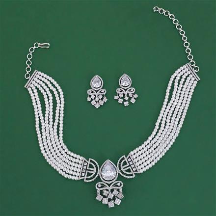 American Diamond Choker Necklace with Rhodium Plating
