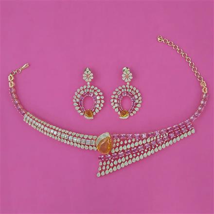 American Diamond Choker Necklace with 2 Tone Plating