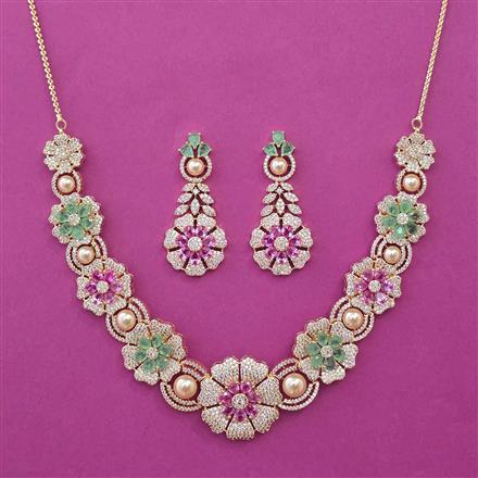 American Diamond Pearl Necklace with Carat Plating