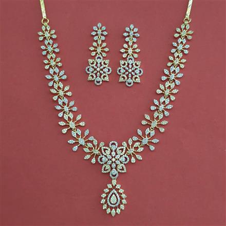 American Diamond Classic Necklace with Rhodium Plating 2 Tone Plating