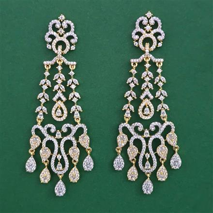 American Diamond Long Earring with Rhodium Plating 2 Tone Plating Mehndi Plating