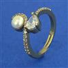 American Diamond Pearl Ring with Rhodium Plating 2 Tone Plating Mehndi Plating