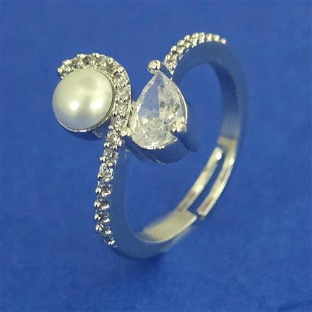 American Diamond Pearl Ring with Rhodium Plating 2 Tone Plating Mehndi Plating