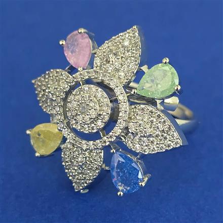 American Diamond Adjustable Ring with Rhodium Plating