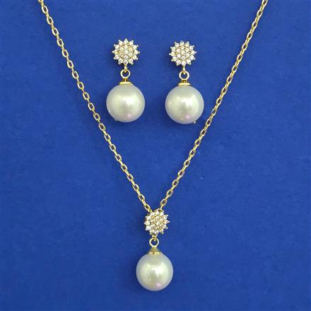 American Diamond Pearl Pendant Set with Rhodium Plating Gold Plating