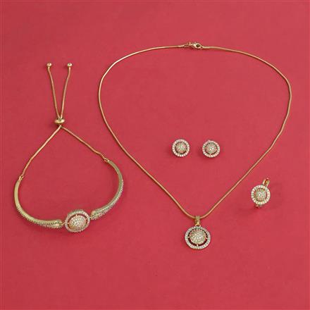 American Diamond Combo Pendant Set with Rhodium Plating Gold Plating
