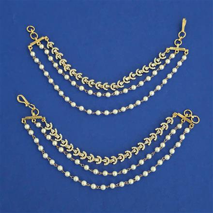 American Diamond Pearl Ear Chain with Rhodium Plating Carat Plating