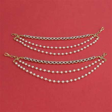American Diamond Pearl Ear Chain with Rhodium Plating Carat Plating