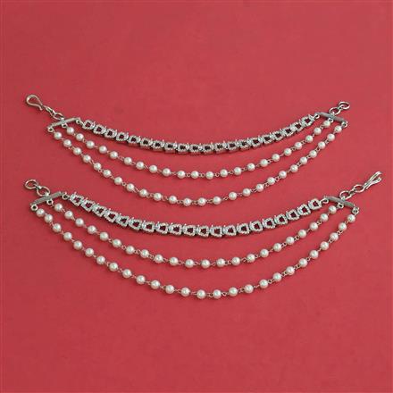 American Diamond Pearl Ear Chain with Rhodium Plating Carat Plating
