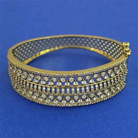 American Diamond Broad Kada with Rhodium Plating Mehndi Plating