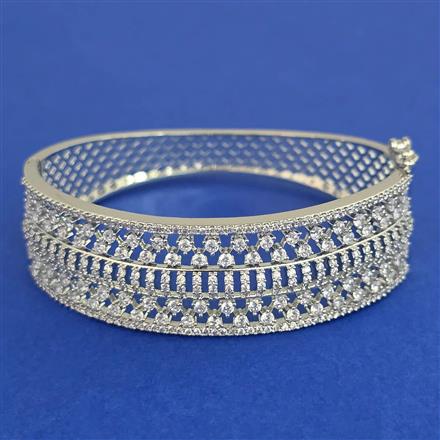 American Diamond Broad Kada with Rhodium Plating Mehndi Plating